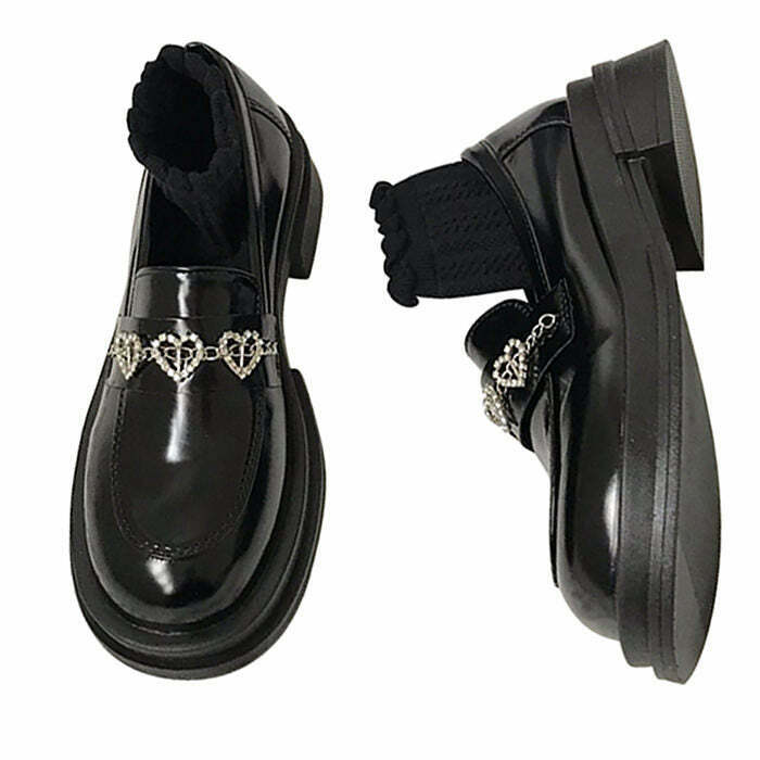 Rhinestone Heart Loafers - Chic Y2K Style with Sparkling Embellishments for Trendy Looks