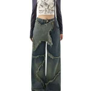 Rock The Scene Star Jeans - Trendy Y2K Baggy Star Pants with Buckles for a Bold Look