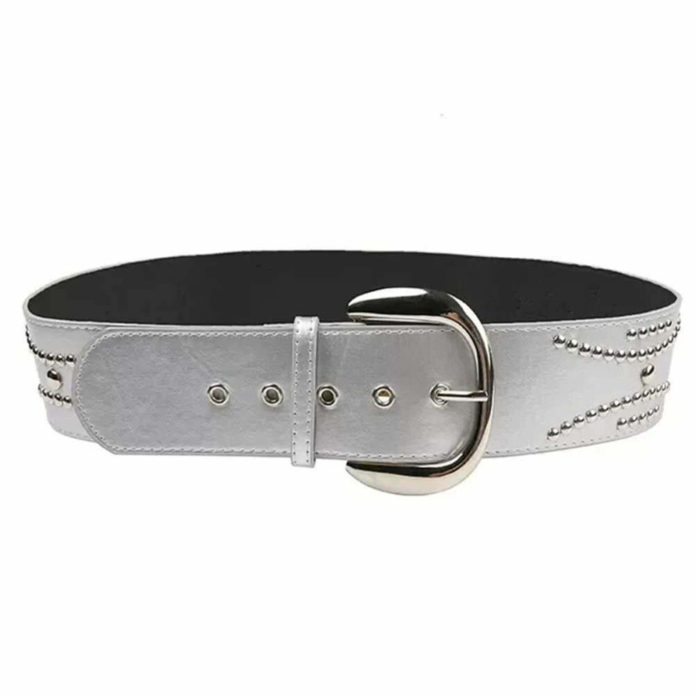 Rock The Scene Y2K Metal Rivet Belt with Oval Buckle - Trendy Rivet Pants Accessory