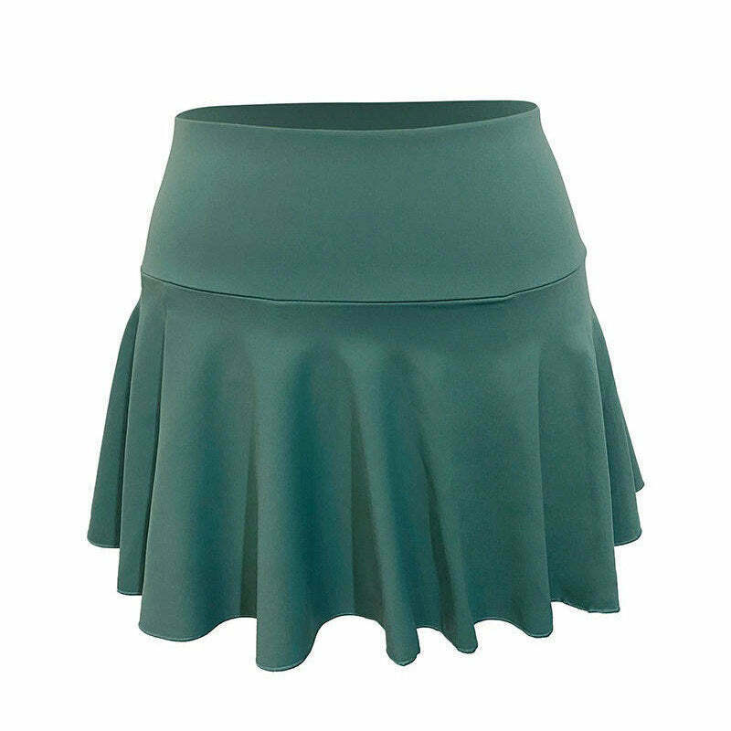 Saint-Tropez Green Y2K Tennis Skirt with Drawstring, Pleated Design for Trendy Style