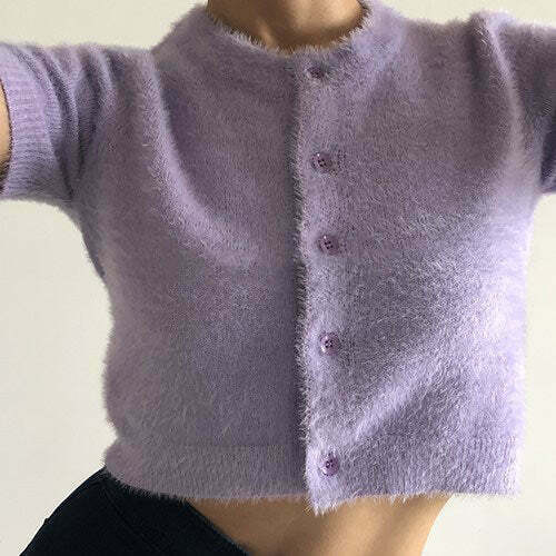 Self Made Fuzzy Crop Top with Bow Tie Detail - Trendy Y2K Fairy Style for Effortless Chic