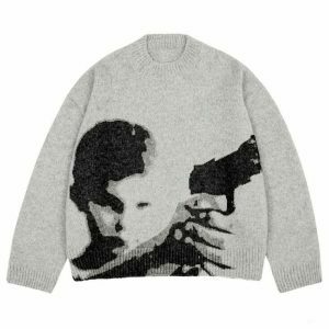 She Got the Gun Cream Cropped Sweater - Y2K Aesthetic Skeleton Design by Aelfric Eden