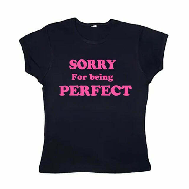 Sorry For Being Perfect Y2K Baby Tee - Trendy Graphic Bow Tee for Stylish Outfits