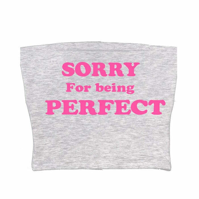 Sorry For Being Perfect Y2K Denim Tube Top with Bow Tie Detail - Trendy Fairy Crop Top