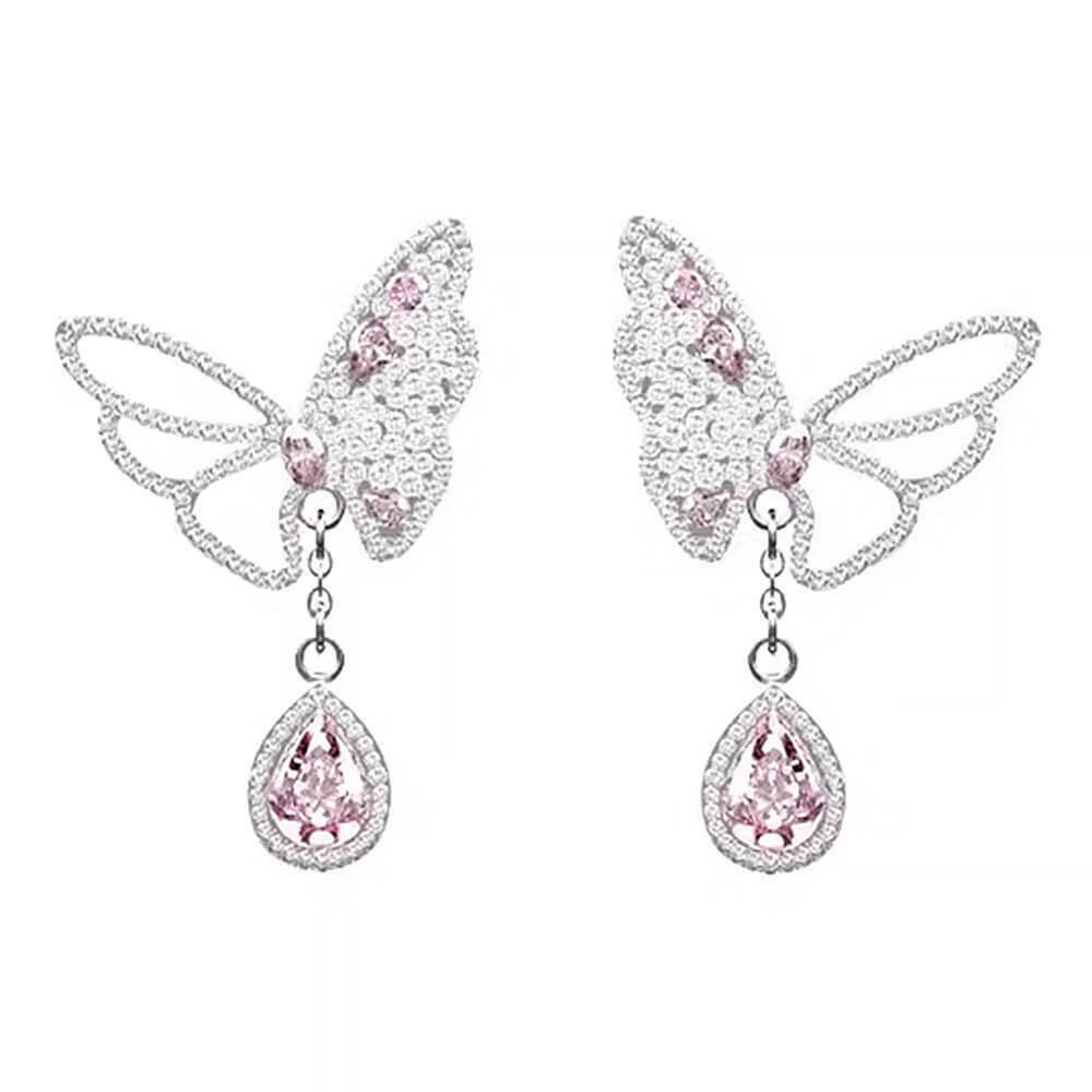 Sparkling Butterfly Drop Earrings - Trendy Cyberpunk Style with Heart Lollipop Charm