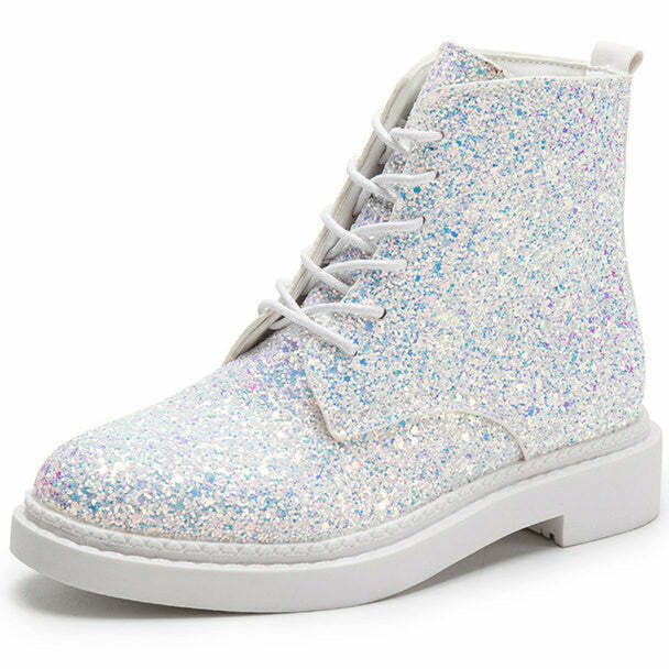 Sparkling Glitter Ankle Boots with Split Toe Design - Trendy Y2K Emo Combat Style