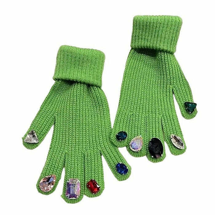 Sparkling Rhinestone Knit Gloves for Y2K Fashion Lovers - Trendy & Stylish Accessory