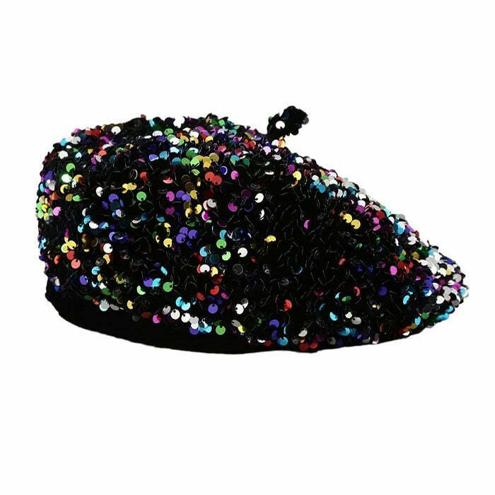 Sparkling Y2K Sequin Beret Hat - Trendy Accessory for That Girl Aesthetic Fashion