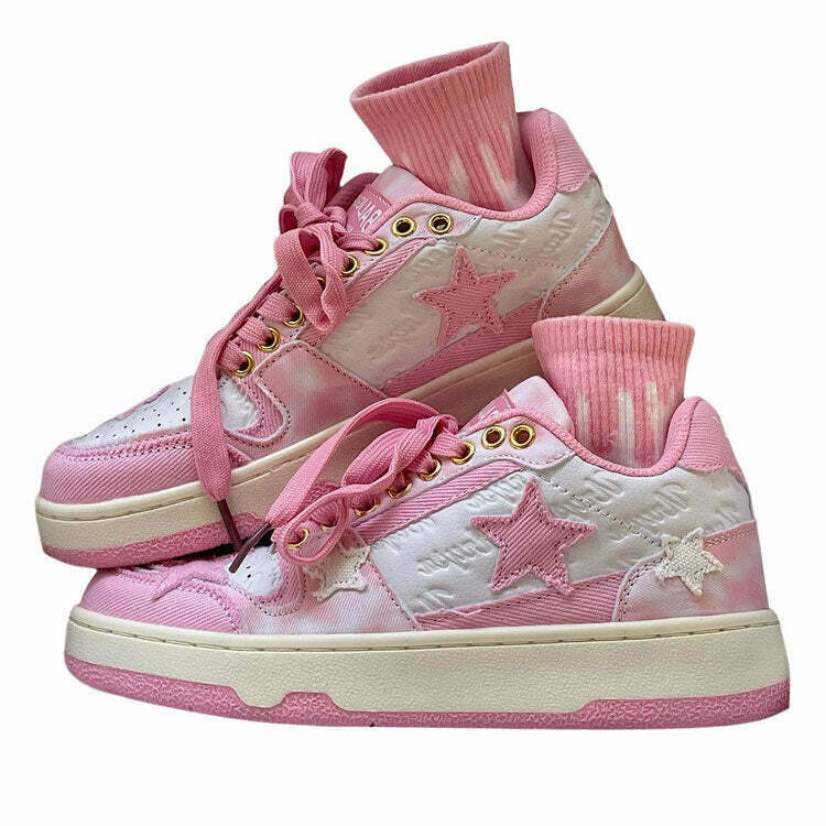 Star Child Pastel Sneakers: Adorable Pink and Blue Heart Sneakers for Trendy Y2K Style