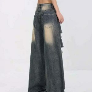 Star Girl Distressed Jeans with Star Patches - Trendy Y2K Low Rise Baggy Ripped Style