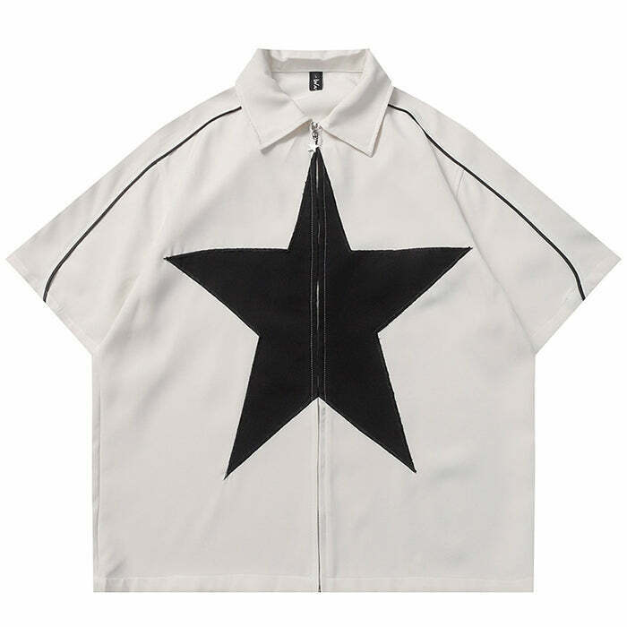 Star Zip Up Oversized Shirt - Trendy Aesthetic Sweatshirt for Y2K Fashion Lovers