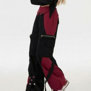 Stylish Black & Red Grunge Cargo Pants with Rivets for Trendy Y2K Fashion Lovers