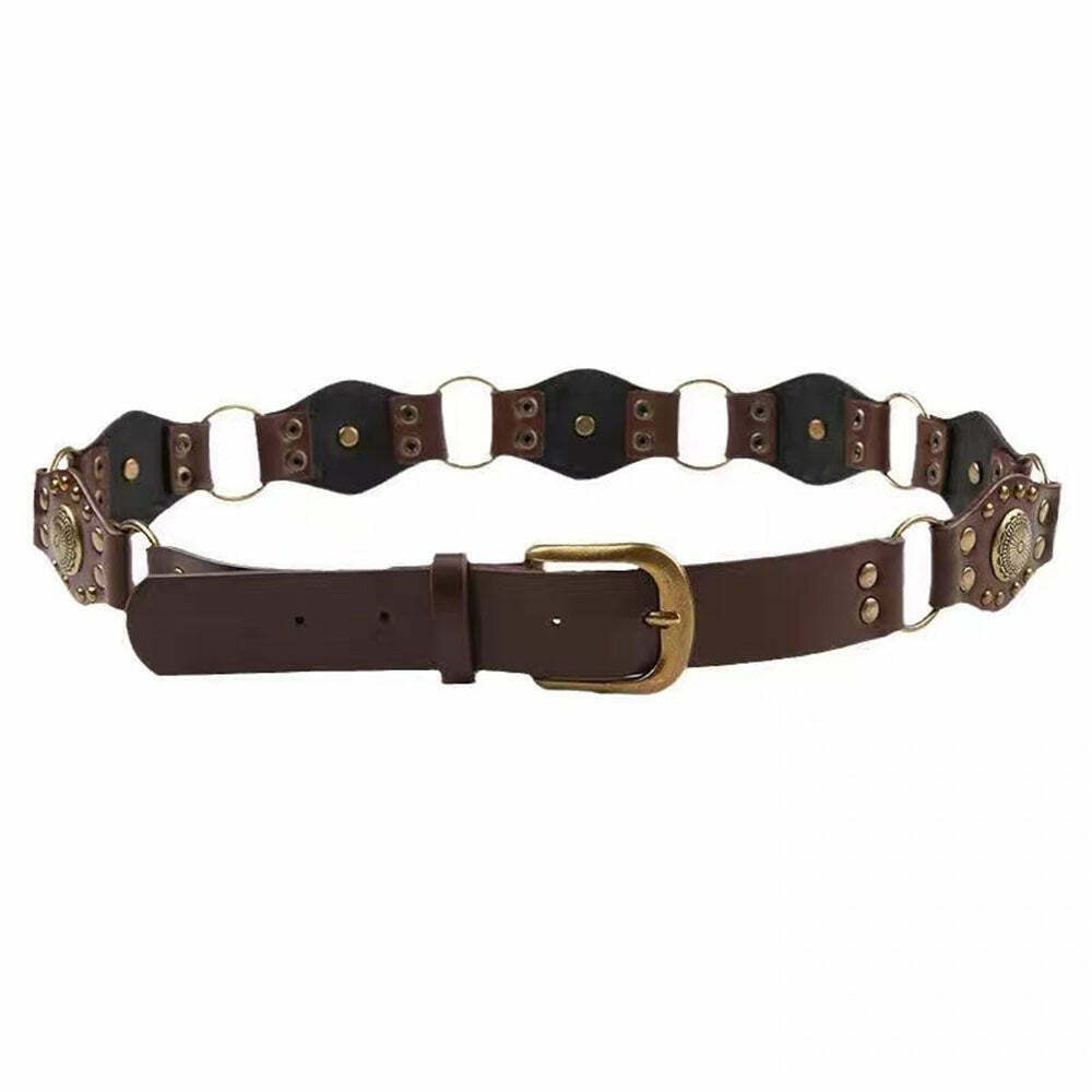 Stylish Boho Buckle Belt with Rivets - Trendy Y2K Fashion Accessory for Any Outfit