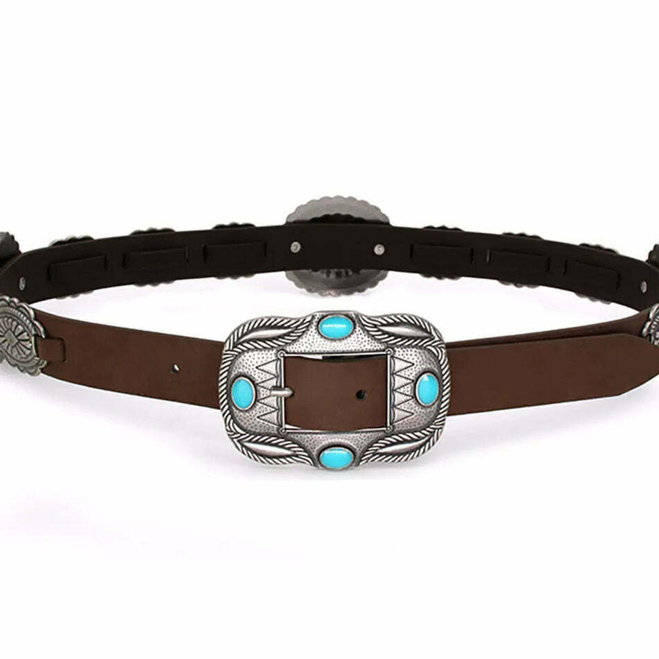 Stylish Canyon Town Cowboy Belt with Oval Buckle - Y2K Leather Rivet Design for Trendy Looks