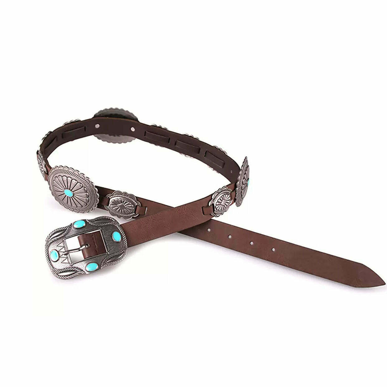 Stylish Canyon Town Cowboy Belt with Oval Buckle - Y2K Leather Rivet Design for Trendy Looks