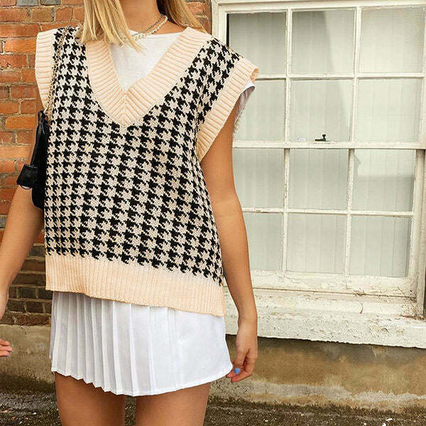 Stylish Dogtooth Check Vest - Trendy Checkered Design for Y2K Fashion Lovers