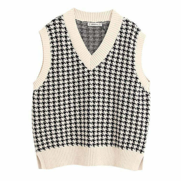 Stylish Dogtooth Check Vest - Trendy Checkered Design for Y2K Fashion Lovers