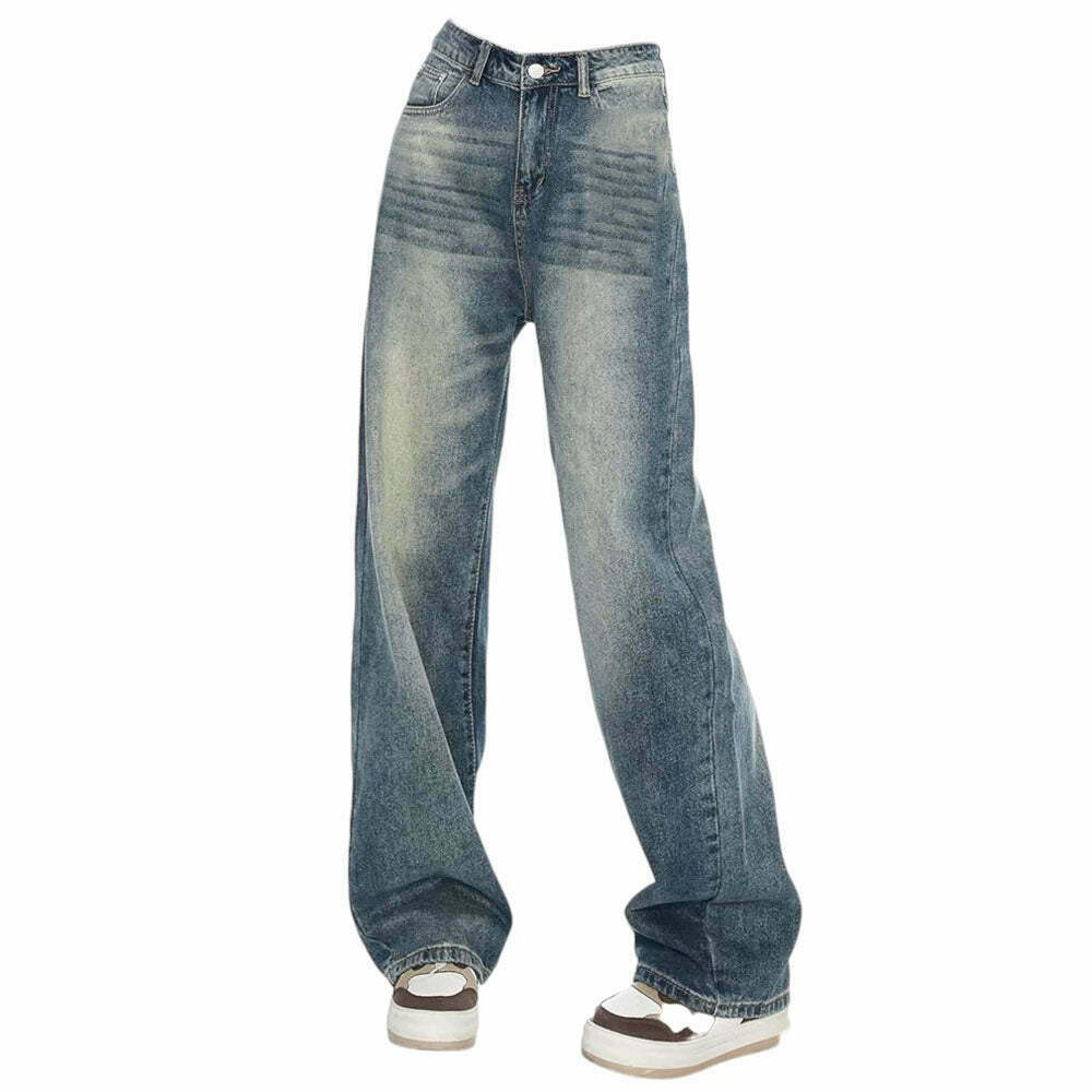 Stylish Fairy Grunge Jeans - Low Rise Baggy Y2K Streetwear with Stacked Rips and Buckles