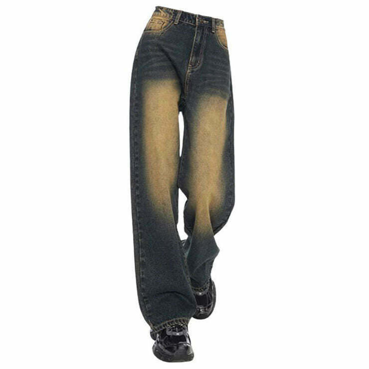 Stylish Fairy Grunge Jeans - Low Rise Baggy Y2K Streetwear with Stacked Rips and Buckles