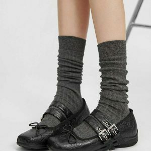 Stylish Grunge Sleaze Ballet Flats in Black - Trendy Tabi Design for Y2K Streetwear