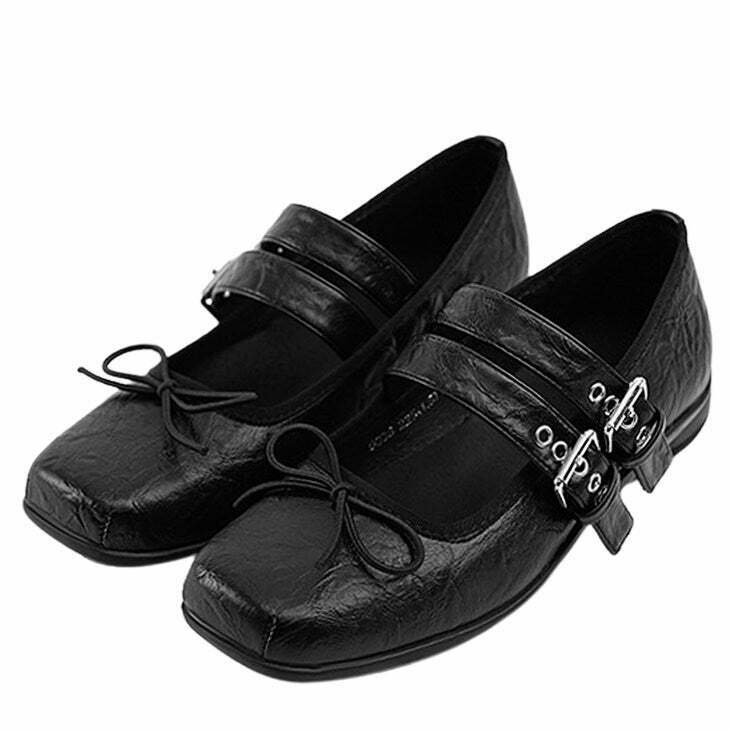 Stylish Grunge Sleaze Ballet Flats in Black - Trendy Tabi Design for Y2K Streetwear