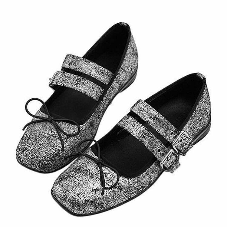 Stylish Grunge Sleaze Ballet Flats in Black - Trendy Tabi Design for Y2K Streetwear