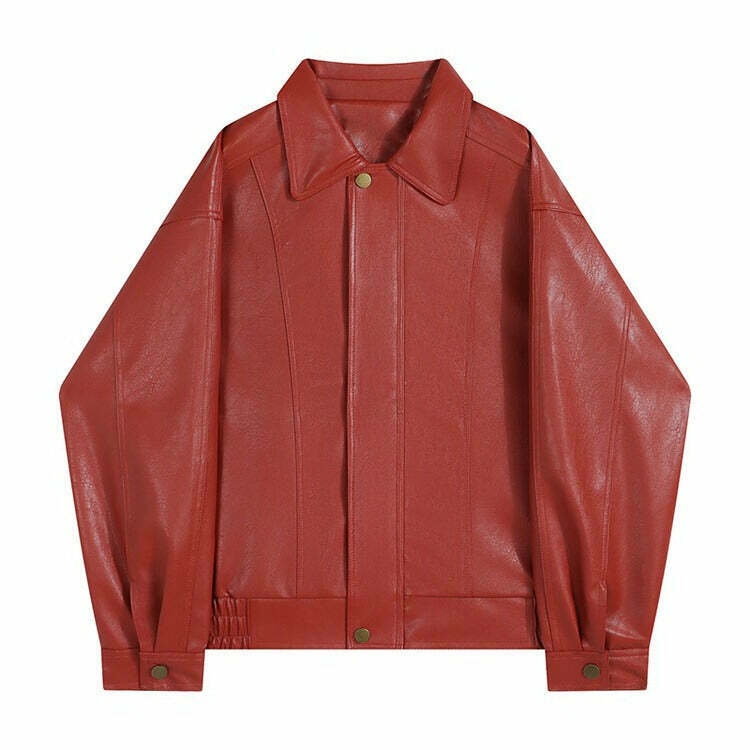 Stylish Red Grunge Leather Jacket for Trendy Y2K Streetwear Enthusiasts