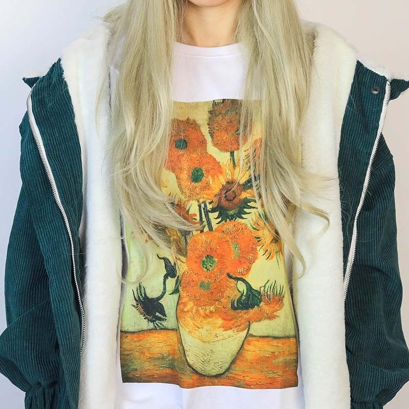 Stylish Van Gogh Sunflowers Tee - Trendy Y2K Fashion with Vibrant Floral Design