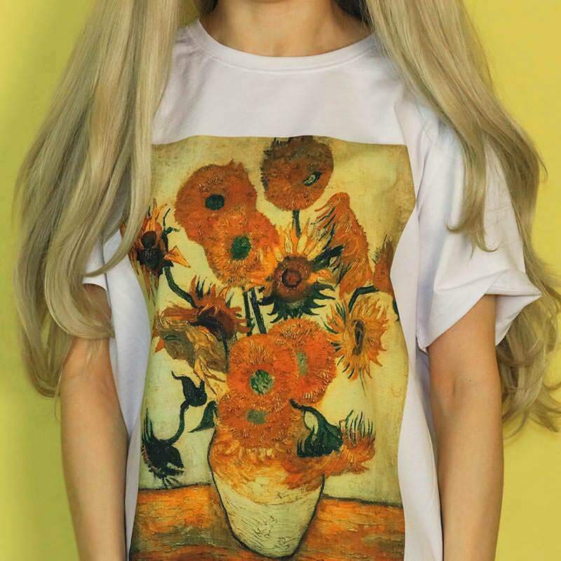 Stylish Van Gogh Sunflowers Tee - Trendy Y2K Fashion with Vibrant Floral Design