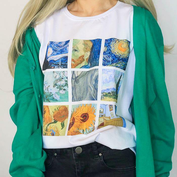 Stylish Van Gogh Tee - Y2K Inspired 95% Cotton 5% Spandex T-Shirt for Trendy Looks