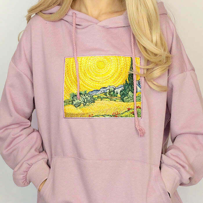 Stylish Wheat Field with Cypresses Cropped Zip-Up Hoodie - Aesthetic Y2K Fashion