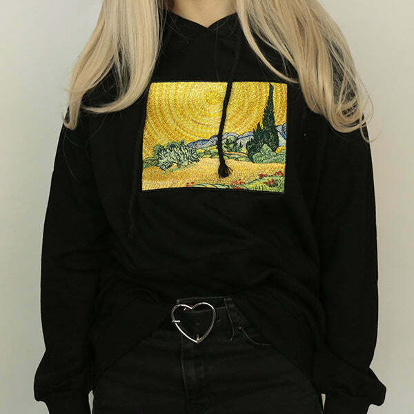 Stylish Wheat Field with Cypresses Cropped Zip-Up Hoodie - Aesthetic Y2K Fashion