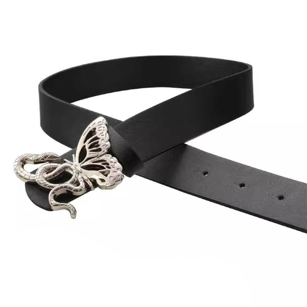 Stylish Y2K Snake and Butterfly Buckle Belt with Rivets - Trendy 2000s Aesthetic Accessory