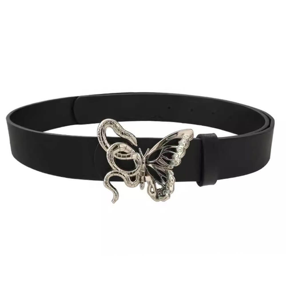 Stylish Y2K Snake and Butterfly Buckle Belt with Rivets - Trendy 2000s Aesthetic Accessory