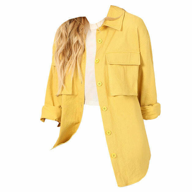 Sunshine Yellow Cut-Out Shirt - Aesthetic TV Girl Style with Vintage Flannel Vibes