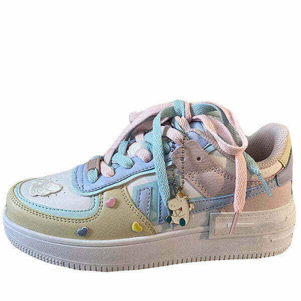 Sweet Like Candy Heart Sneakers in Blue and Pink - Trendy Y2K Style with Fun Design