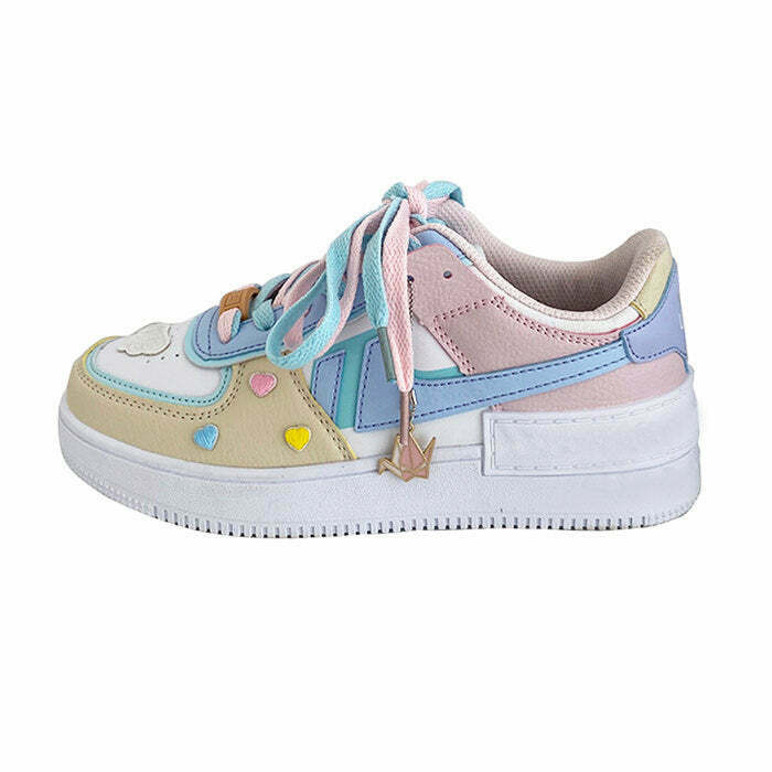 Sweet Like Candy Heart Sneakers in Blue and Pink - Trendy Y2K Style with Fun Design