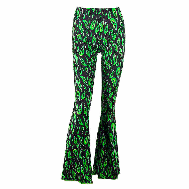 Toxic Flame Flared Pants - Y2K Orange Cargo Style with Rivets and Star Print Design