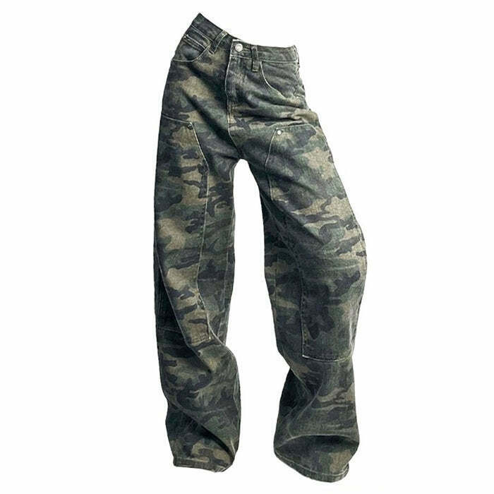 Trendy 90's Camouflage Cargo Jeans for a Stylish Y2K-Inspired Look with Pockets