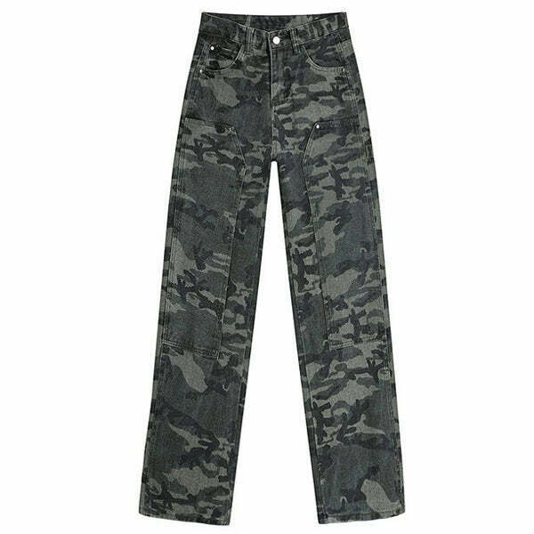 Trendy 90's Camouflage Cargo Jeans for a Stylish Y2K-Inspired Look with Pockets