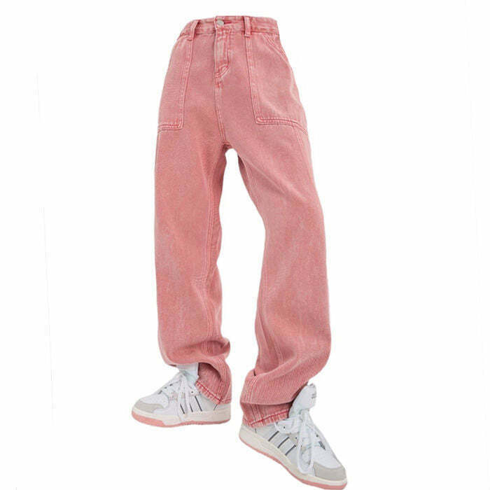 Trendy 90's Pink Jeans for a Y2K Look - Stylish Baggy Fit with Vintage Vibes