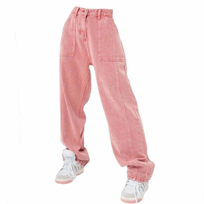 Trendy 90's Pink Jeans for a Y2K Look - Stylish Baggy Fit with Vintage Vibes