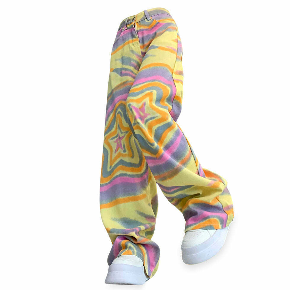 Trendy 90s Star Print Trousers for a Chic Y2K Aesthetic - Perfect for Stylish Outfits