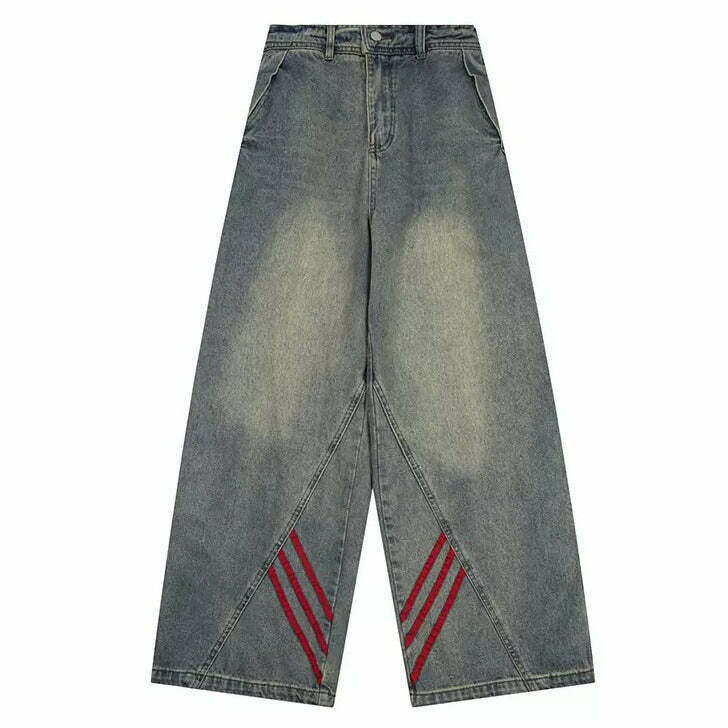 Trendy 90s Style Wide Red Stripe Jeans for Skater Boy Looks and Casual Outfits