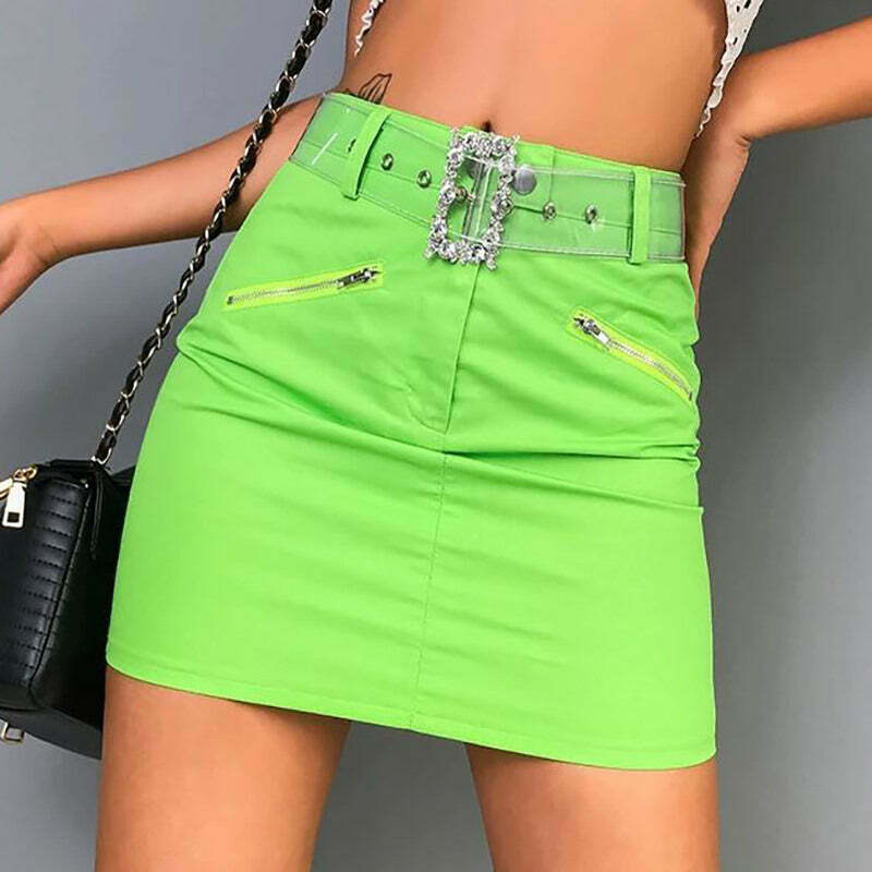 Trendy Acid Spark Green Drawstring Skirt - Y2K Bubble Style with Emo Vibes and Comfort