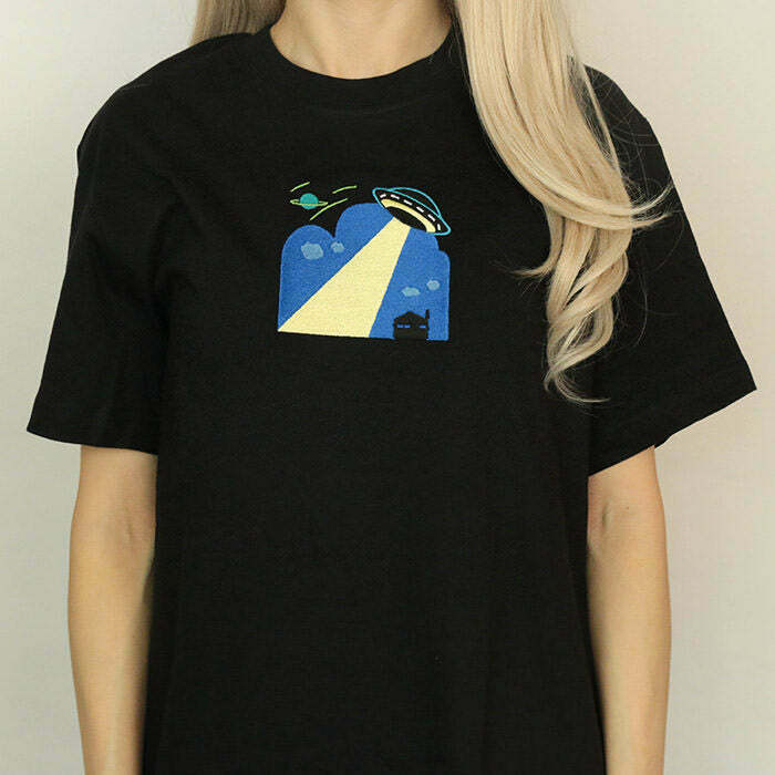 Trendy Alien Contact T-Shirt in Soft 95% Cotton, 5% Spandex - Y2K Fashion Essential