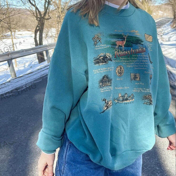 Trendy American Girl Pennsylvania Sweatshirt - Cute Y2K Style for Downtown Girls