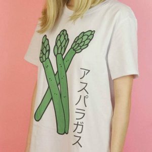 Trendy Asparagus T-Shirt in Soft Cotton-Spandex Blend for Y2K Skater Grunge Style