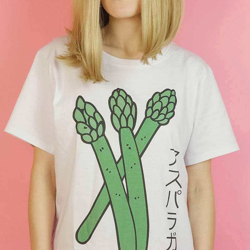 Trendy Asparagus T-Shirt in Soft Cotton-Spandex Blend for Y2K Skater Grunge Style