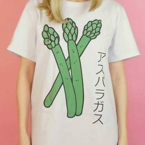 Trendy Asparagus T-Shirt in Soft Cotton-Spandex Blend for Y2K Skater Grunge Style